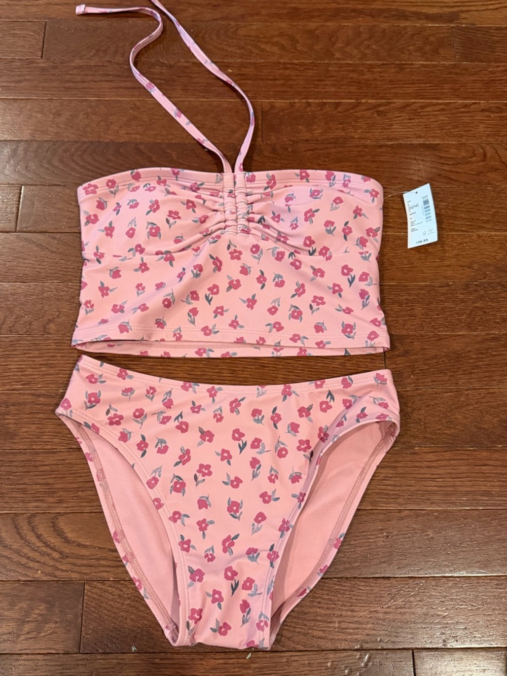 Girls' Pink Floral Two-Piece Swim Bikini - Tube Top & Brief